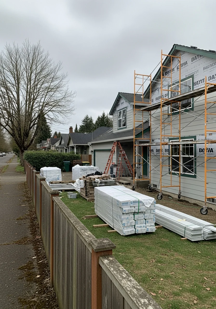 Kenai Construction crew installing fiber cement siding on King City home