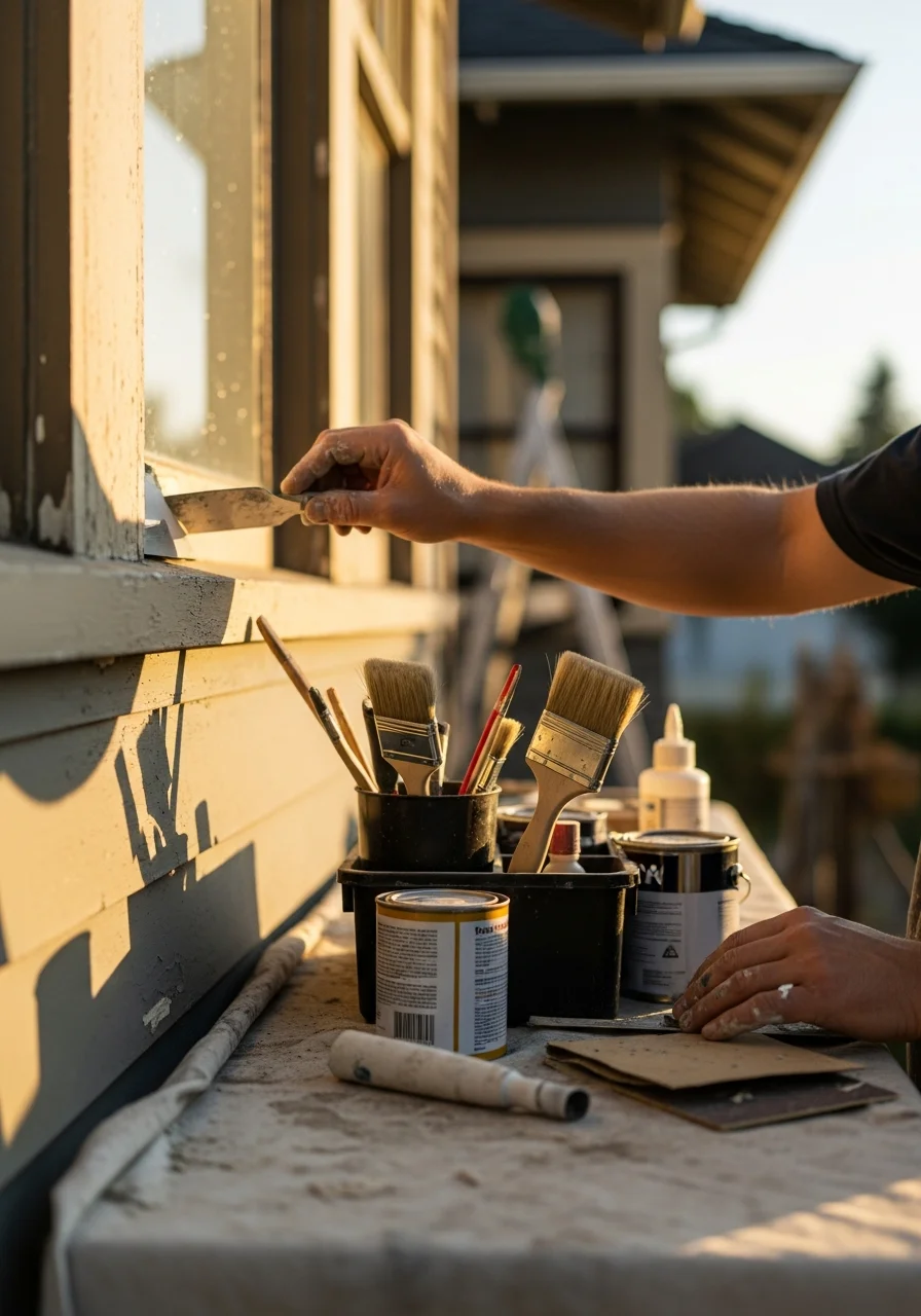 Close-up of careful restoration work on a Milwaukie home's exterior.
