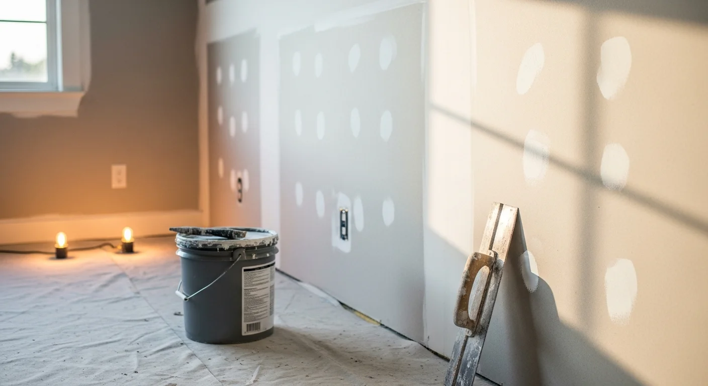 Interior room of a Beaverton single-family home with freshly painted white walls, clean trim lines, and natural light coming through a window. A handyman from Kenai Construction applies a second coat to the accent wall using a roller.